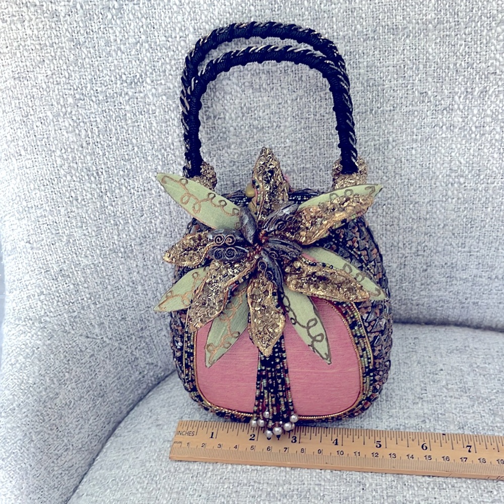 Mary Francis Bloomin Beauty 3D beaded embellished double handle purse pink gold - Picture 15 of 16